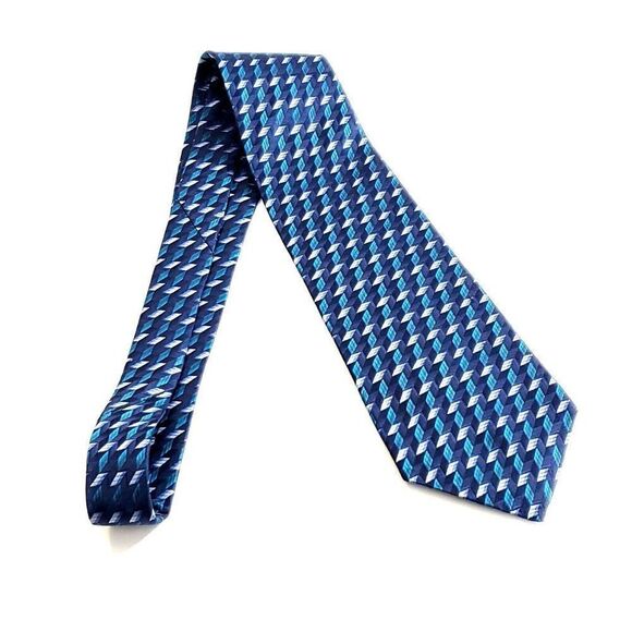 Van Heusen Woven Blue Teal Geometric Wide Silk Tie‎ - Picture 6 of 6